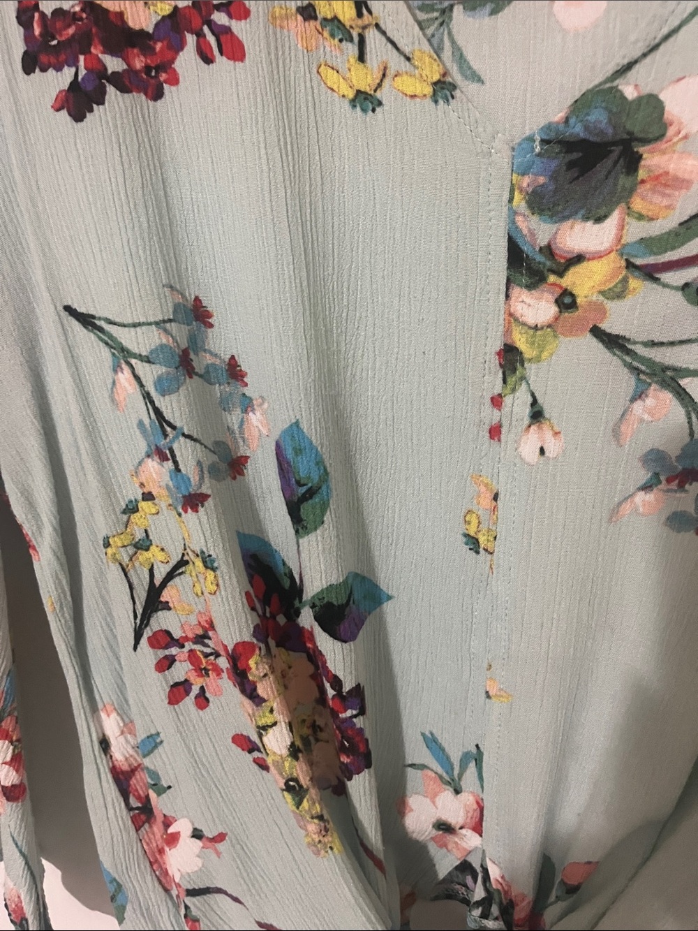 DAVI & DANI Mint Floral Tie-Front Blouse with Multicolor Blossoms - Picture 3 of 4